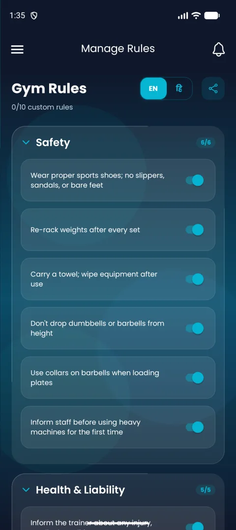 Gym rules on mobile